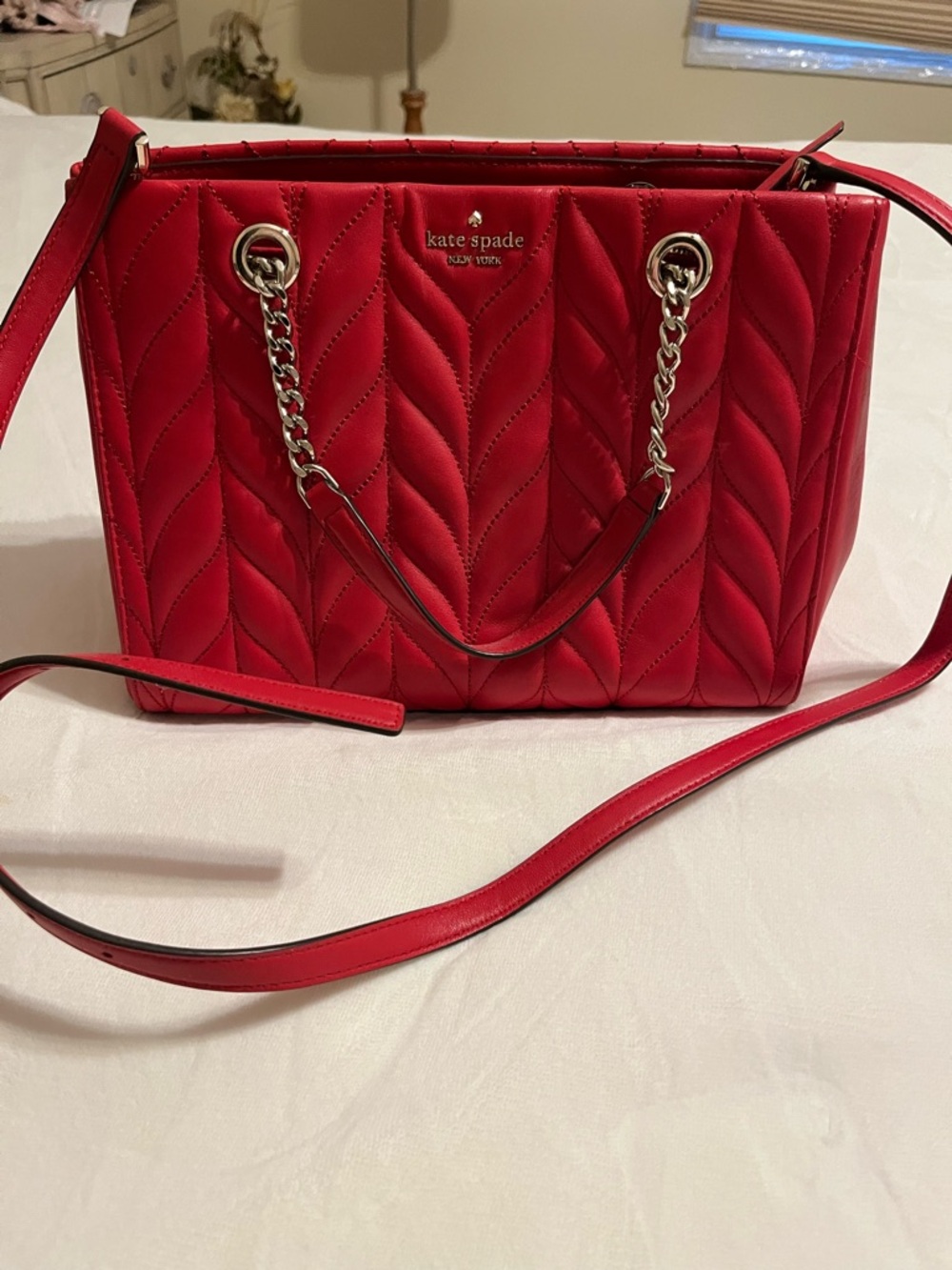 KATE SPADE Briar Lane Quilted Chain-Handle Shoulder Bag in Hot Chilli Red NWOT